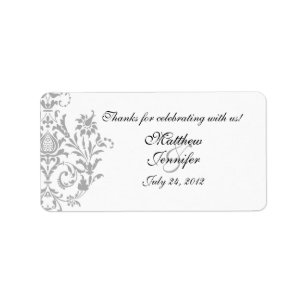 Grijze Damask Bruiloft Favor Labels / Stickers