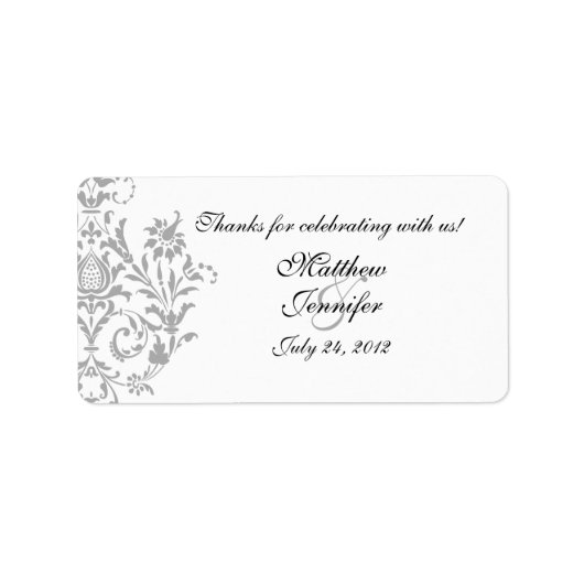 Grijze Damask Bruiloft Favor Labels / Stickers (Voorkant)