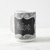  grijze Damask; Chalkboardblik Koffiemok (Voorkant links)