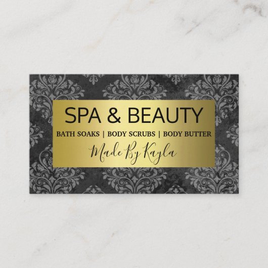 Grijze Damask en Gold Handmade Spa en Beauty Visitekaartje (Voorkant)