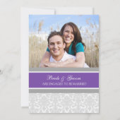 Grijze Damask Foto Engagement Party Kaart (Achterkant)