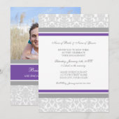 Grijze Damask Foto Engagement Party Kaart (Voorkant / Achterkant)