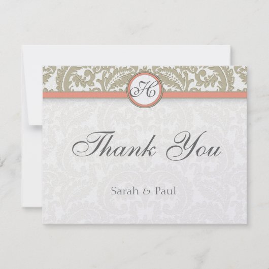 Grijze Damask met Coral & Grey Wedding Bedankt (Voorkant)