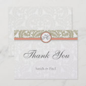 Grijze Damask met Coral & Grey Wedding Bedankt (Voorkant / Achterkant)
