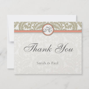 Grijze Damask met Coral & Grey Wedding Bedankt