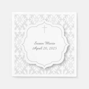 Grijze Damask met decoratief Label en Cross Servetten
