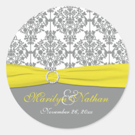 Grijze Damask met gele 1,5" ronde Sticker
