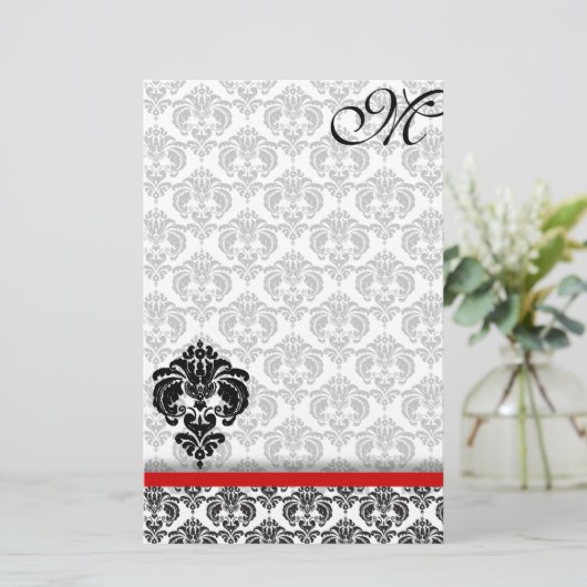 Grijze Damask Monogram 100% gerecycled papier (Staand voorkant)