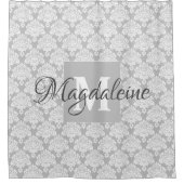 Grijze Damask Monogrammed Douchegordijn (Voorkant)