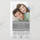 Grijze Damask Save the Date Wedding Photo Cards (Voorkant / Achterkant)
