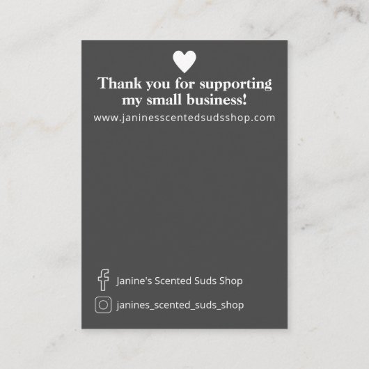 Grijze Damask Soap Sample Display Visitekaartje (Achterkant)