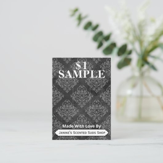 Grijze Damask Soap Sample Display Visitekaartje (Staand voorkant)