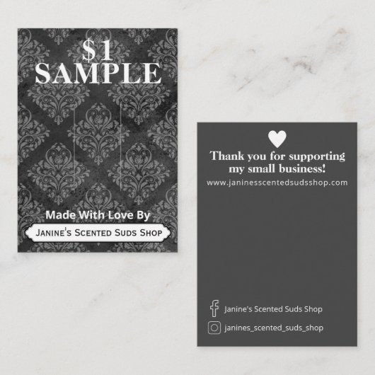 Grijze Damask Soap Sample Display Visitekaartje (Voorkant / Achterkant)
