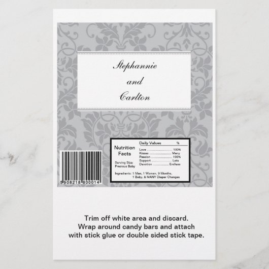 Grijze Damask Wedding Large Snoep Bar Wrap met twe (Voorkant)