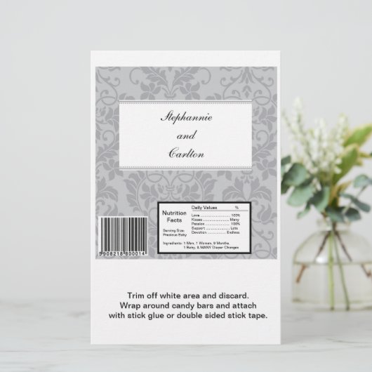 Grijze Damask Wedding Large Snoep Bar Wrap met twe (Staand voorkant)