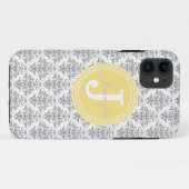 Grijze Damask & Yellow Monogram iPhone Case (Achterkant (horizontaal))