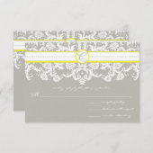 Grijze Damask zwaait donkerbruin RSVP (Voorkant / Achterkant)