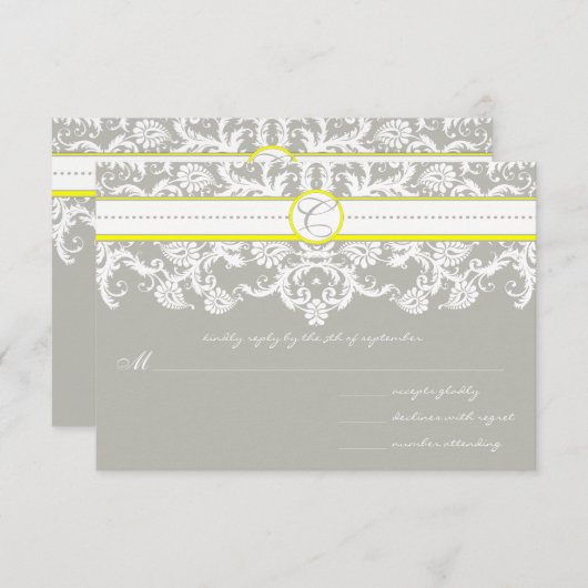 Grijze Damask zwaait donkerbruin RSVP (Voorkant / Achterkant)