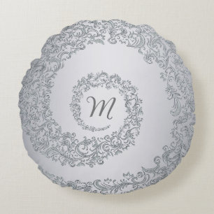 Grijze Damaskus-monogram Rond Kussen