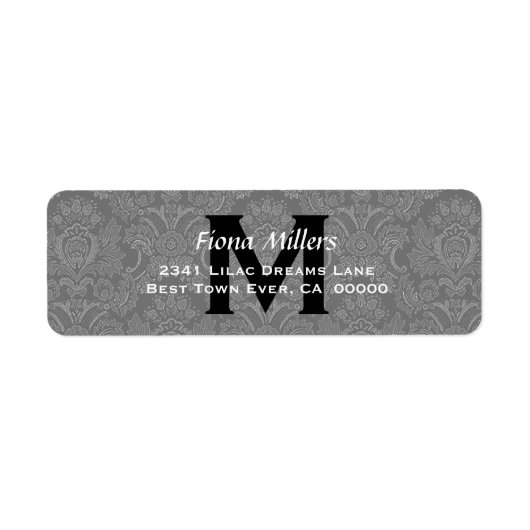 Grijze Damast Bruiloft Monogram Adreslabel V11 Etiket (Voorkant)