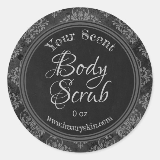 Grijze Damast Charcoal Chalkboard Body Scrub Label (Voorkant)