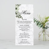 Grijze Damast en Groen Boeket Boho Bruiloft Menu (Staand voorkant)