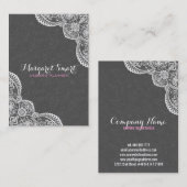 Grijze damast en wit  kant 2 in reliëf visitekaartje (Voorkant / Achterkant)