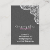 Grijze damast en wit  kant 2 in reliëf visitekaartje (Achterkant)