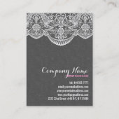 Grijze damast en wit  kant in reliëf visitekaartje (Achterkant)