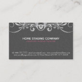Grijze damast en wit  kant visitekaartje (Achterkant)