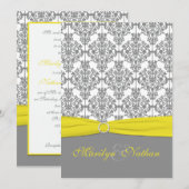 Grijze Damast met Gele Huwelijksuitnodiging Kaart (Voorkant / Achterkant)