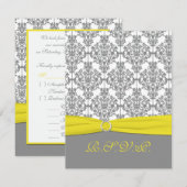 Grijze Damast met Gele RSVP Kaart (Voorkant / Achterkant)