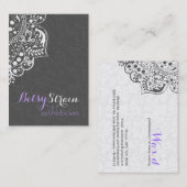 Grijze damast met wit bloemenkant omkeerbaar visitekaartje (Voorkant / Achterkant)
