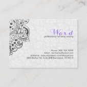 Grijze damast met wit bloemenkant omkeerbaar visitekaartje (Achterkant)