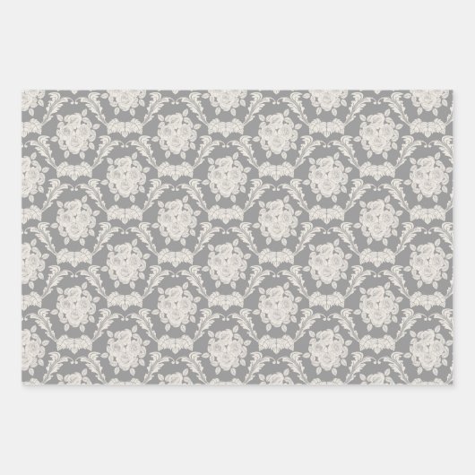 Grijze Damast Wrapping Paper Flat Sheet Set van 3 (Voorkant 2)