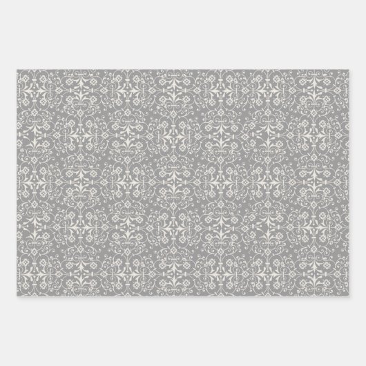Grijze Damast Wrapping Paper Flat Sheet Set van 3 (Voorkant)