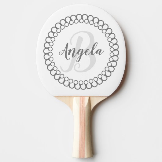 Grijze decoratieve cirkelvormig monogram pingpongp tafeltennisbatje (Voorkant)