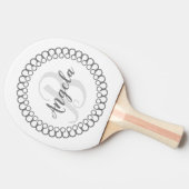 Grijze decoratieve cirkelvormig monogram pingpongp tafeltennisbatje (Zijkant)