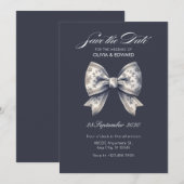 Grijze decoratieve strik bruiloft save the date (Voorkant / Achterkant)