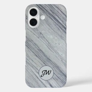Grijze diagonale marmeren stenen monogram Initiale iPhone 16 Hoesje