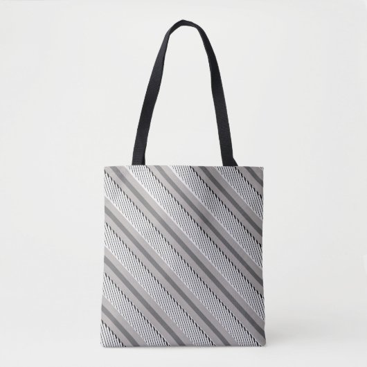 Grijze diagonale streepprint met twee patronen tote bag (Voorkant)