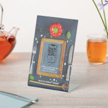 Grijze digitale menubord met QR-code en URL-podium