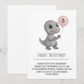 Grijze Dino met Roze Ballon Illustratie Verjaardag Kaart (Voorkant / Achterkant)