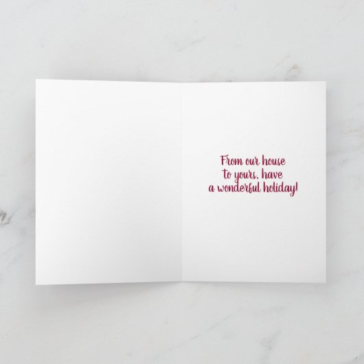 Grijze donzige kat en kerstverlichting feestdagen kaart (Binnen)