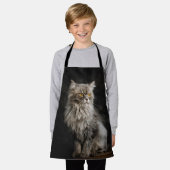 Grijze donzige kat schort (Gedragen)