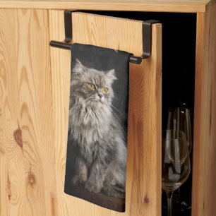 Grijze donzige kat theedoek