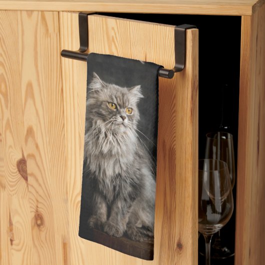Grijze donzige kat theedoek (Derde Gevouwen)