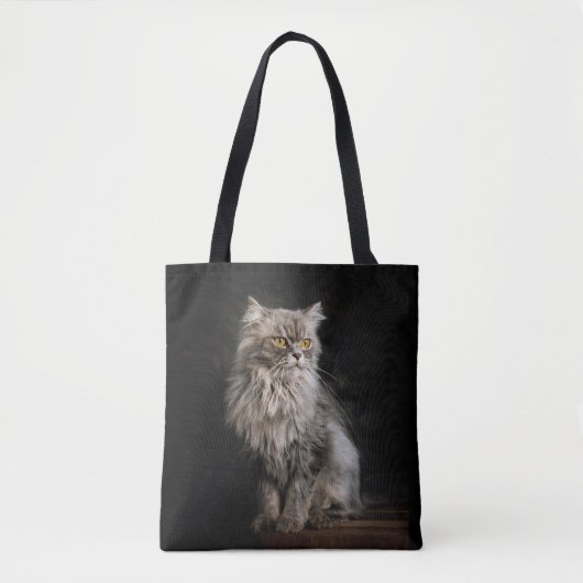 Grijze donzige kat tote bag (Voorkant)