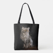 Grijze donzige kat tote bag (Achterkant)