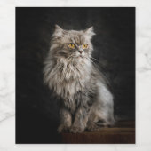 Grijze donzige kat wijn etiket (Enkel label)